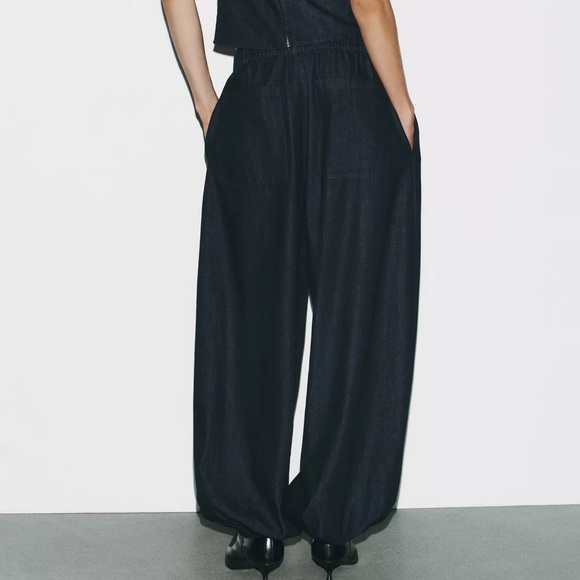 ZARA TRF DENIM BALLOON BOMBAH PANTS - Picture 7 of 10